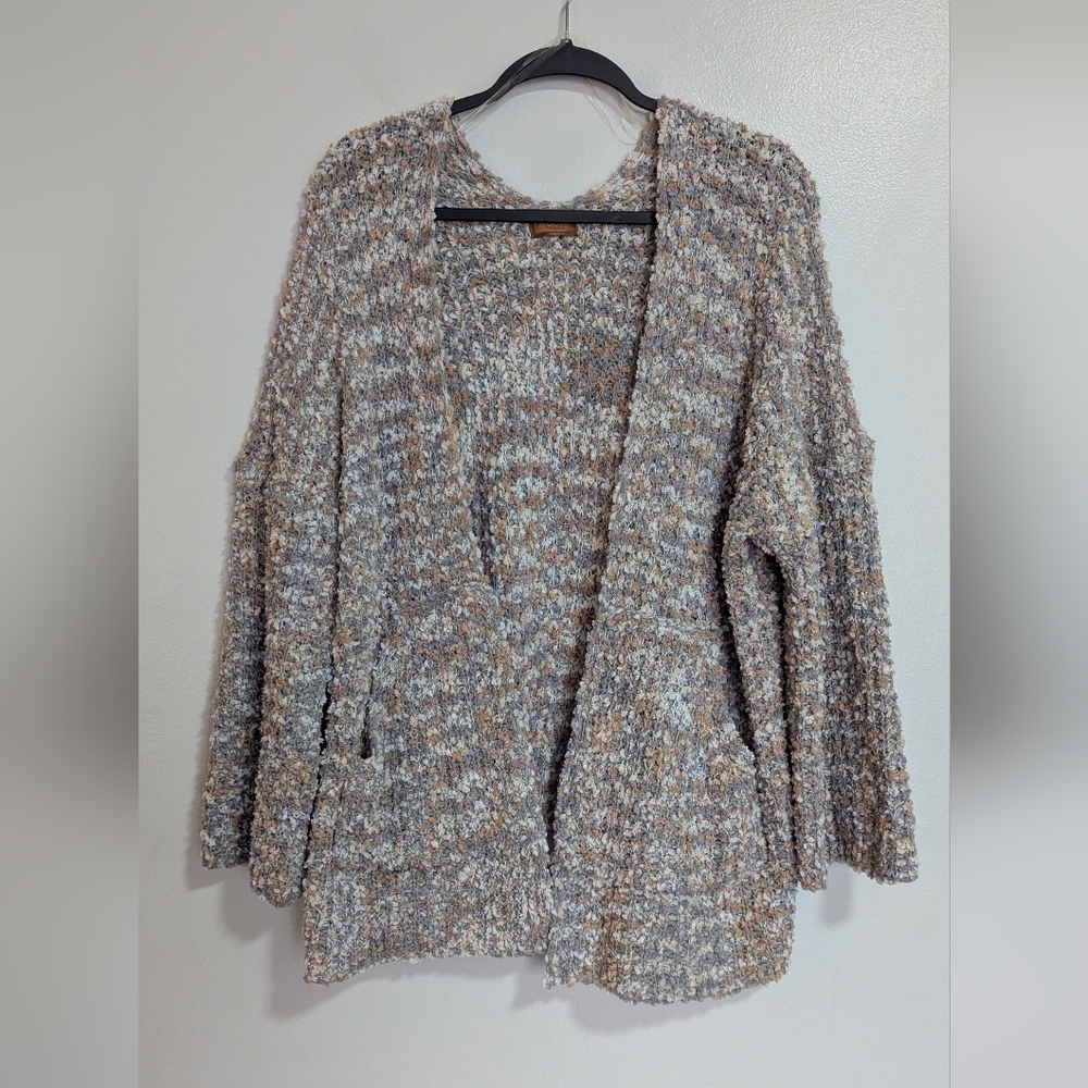POL Brown Gray Cream Chunky Soft Popcorn Cardigan Sweater Small